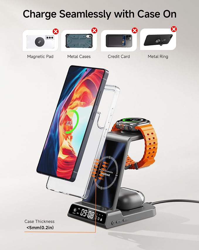Wireless Charger for Samsung, 3 in 1 Wireless Charging Station for Samsung Galaxy S25 Ultra/S24 Ultra/S23/S22/Z Flip 7/Fold 6, Charger for Samsung Galaxy Watch Ultra/8/7/6, Galaxy Buds 3/3 Pro