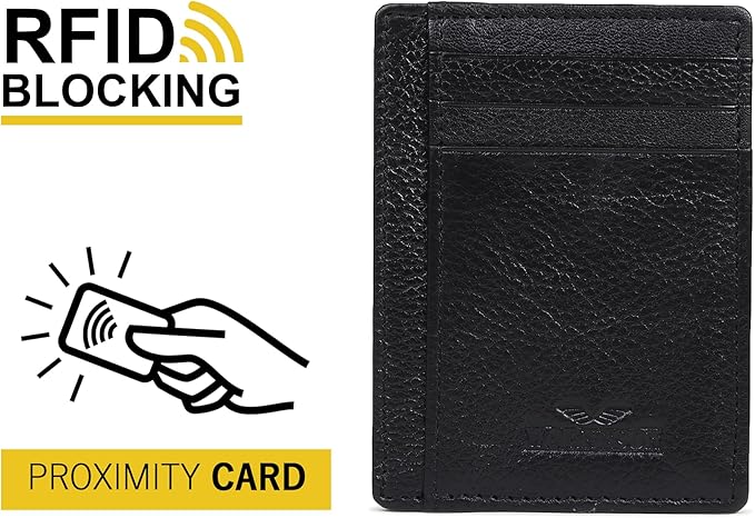 Ultra Slim Leather Wallet Just 0.12 Thick, 6 Card Slots, RFID Blocking, Soft, Durable, Minimalist Genuine Leather, Credit Card Holder for Men & Women Great Gift