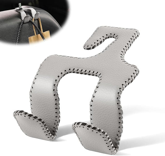 LivTee Upgraded Superior Leather Car Seat Back Headrest Hook, 2 in 1 Auto Seat Hook Hangers Holder Organization Interior Accessories for Purses Coats Umbrellas Grocery Bags Handbag (Gray)