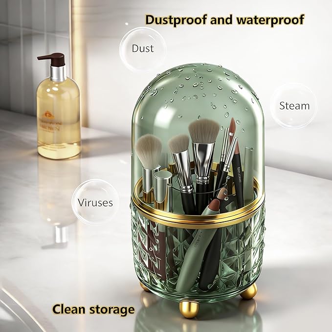 360° Rotating Dust-Proof Multi-Purpose Storage Organizer - Perfect for Silverware, Utensils (Forks, Knives) & Makeup Brushes, Countertop Holder for Kitchen & Vanity