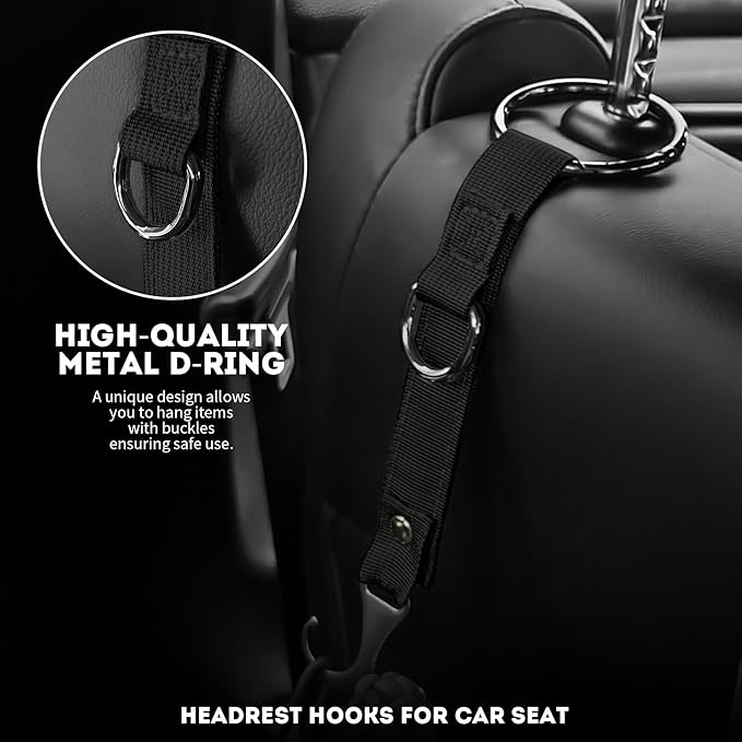IronSeals 4 Pack Headrest Hooks for Car Seat, Heavy Duty Metal Utility Seat Hooks for Car Seat Organizer, Car Clips for Hanging Bag, Purse