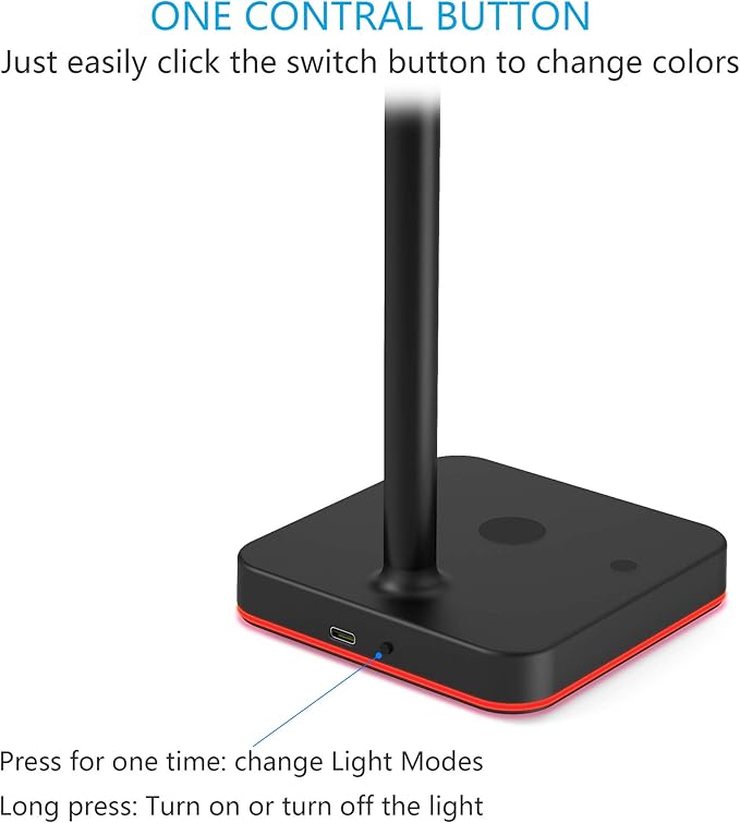 KAFRI RGB Headphone Stand with USB Hub Desk Gaming Headset Holder Hanger Rack with 1 USB2.0 Extension Charging Port Extender Cord - Suitable for Gamer Desktop Table Game Earphone Accessories, Black