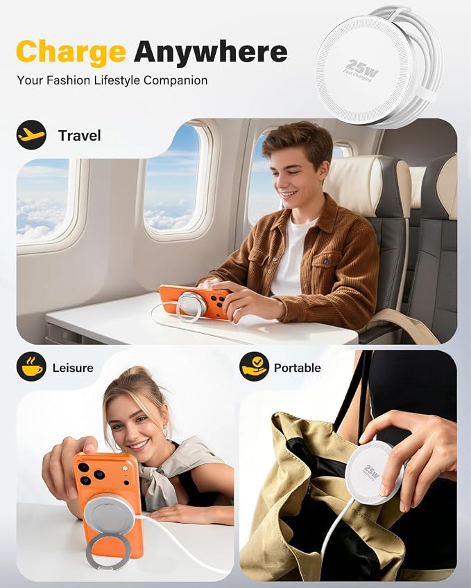 Magnetic Wireless iPhone Charger Fast Phone Charger with Kickstand, 6FT 25W Fast Phone Charging Pad Wireless Magnetic Charge for iPhone 17/17Air/16 Pro Max/16 Plus/15 Pro Max/AirPods3/2/Pro White