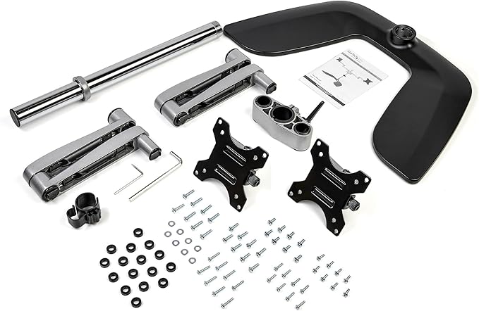 StarTech.com Dual Monitor Stand - Ergonomic Desktop Monitor Stand for up to 32" VESA Displays - Free-Standing Articulating Universal Computer Monitor Mount - Adjustable Height - Silver (ARMDUALSS)