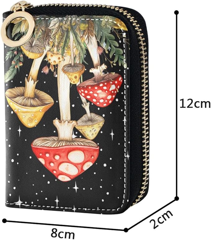 RFID Credit Card Holder Wallets Accordion for Women Leather Zipper Card Case Accordion Wallet for Ladies Girls (Mushrooms)