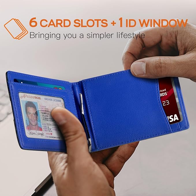 RUNBOX Slim Wallet for Men Genuine Leather RFID Blocking Bifold Minimalist Front Pocket Mens Wallet with Money Clip Thin Gift Box