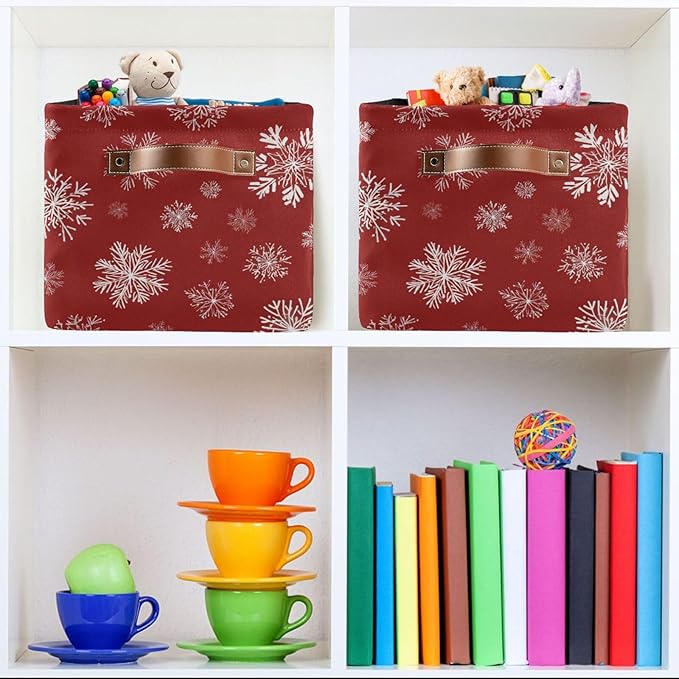 Aslsiy Storage Basket Christmas Snowflakes with Red Nursery Bins Baby Canvas Box Clothes Shelf Basket Laundry Hampers 2 Pcs