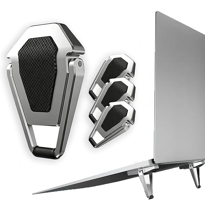 (2 PK/4Pcs) Laptop Stand Foldable & Portable Zinc Alloy Laptop Riser with Anti-Slip Pads Ergonomic Height Adjustment for 12-20 Inch Laptop to Reduce Neck Strain & Improve Cooling