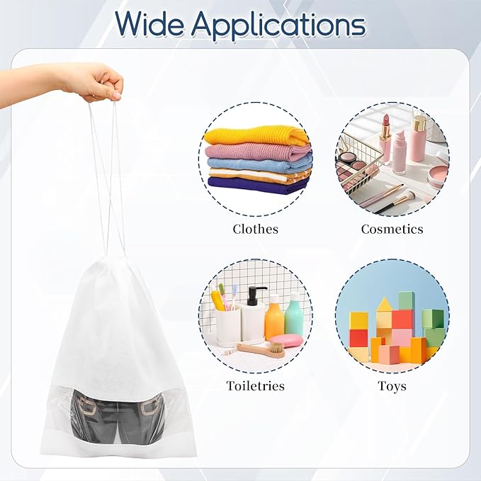 12 Pcs Portable Travel Shoe Bags, 17.3 x 12.6 Inches Waterproof Non-Woven Shoe Organizers Storage Bags, Large Drawstring Shoes Pouch Packing Organizers with Rope for Men, Women, Children (White)