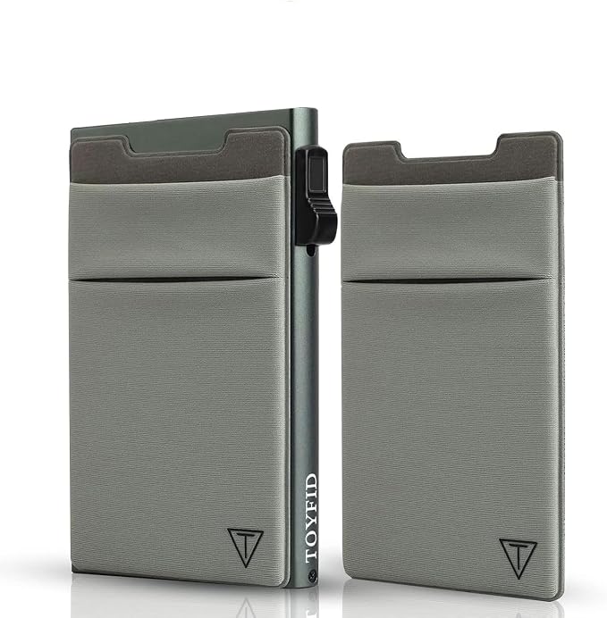 TOYFID Credit Card Holder Wallet for Mens - Metal Slim Minimalist Cards Holder with Stretch Money Pocket - RFID Blocking&Ultralight Small Wallet