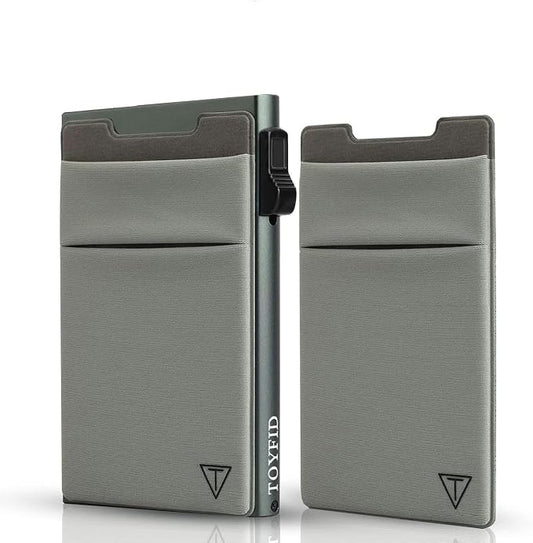 TOYFID Credit Card Holder Wallet for Mens - Metal Slim Minimalist Cards Holder with Stretch Money Pocket - RFID Blocking&Ultralight Small Wallet