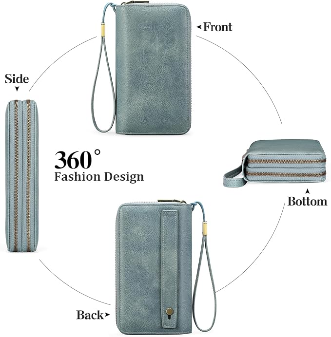 GAEKEAO Wallet for Women Clutch RFID Blocking Wristlet Leather Purse Large Capacity Credit Card Holder with Grip Hand Strap