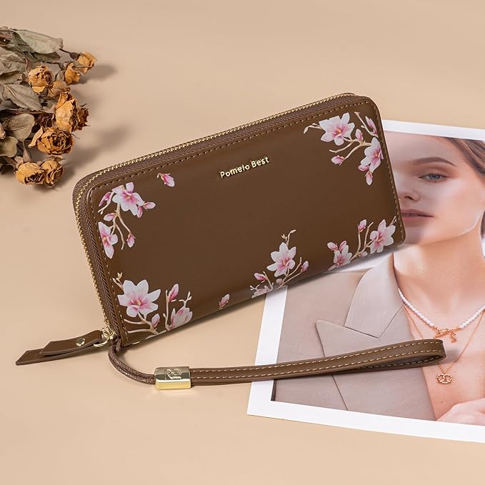 Pomelo Best Womens Wallet RFID Blocking Leather Multi Credit Card Large Capacity Wristlet Zip Around Long Wallets for Lady