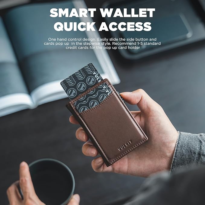 VULKIT Men's Slim Wallets Pop Up Card Holder RFID Blocking Metal Wallet Minimalist Design Holds Up to 11 Cards