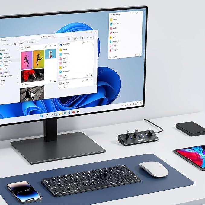 USB Hub 3.0, JESWO Aluminum 7 Port USB 3.0 Hub with 3.3Ft Cable, USB Splitter with 7-USB3.0 Data Ports Compatible with MacBook, Laptop,Surface Pro, PS5, PC and More (No Power Adapter Included)