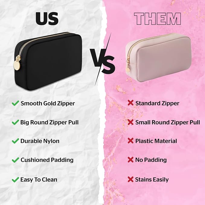 DANCOUR Nylon Makeup Bags for Women Large Preppy Travel Toiletry Pouch Cosmetic Bag Makeup Organizer