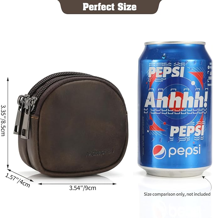 Jack&Chris Coin Purse for Men, Genuine Leather Mini Coin Wallet Zipper Pocket with Back Belt Loop, Coin Bag for Men and Women