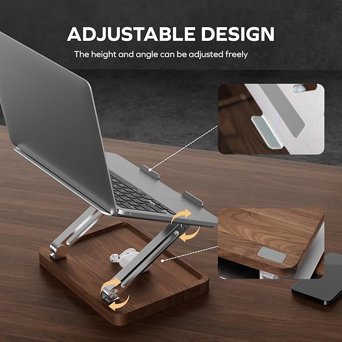 muso wood Laptop Stand for Desk, Laptop Riser with Walnut Storage Base, Adjustable Laptop Stand, Ergonomic Wooden Laptop Ventilated Stand for 10 to 17.3 Inches Notebook PC Computer