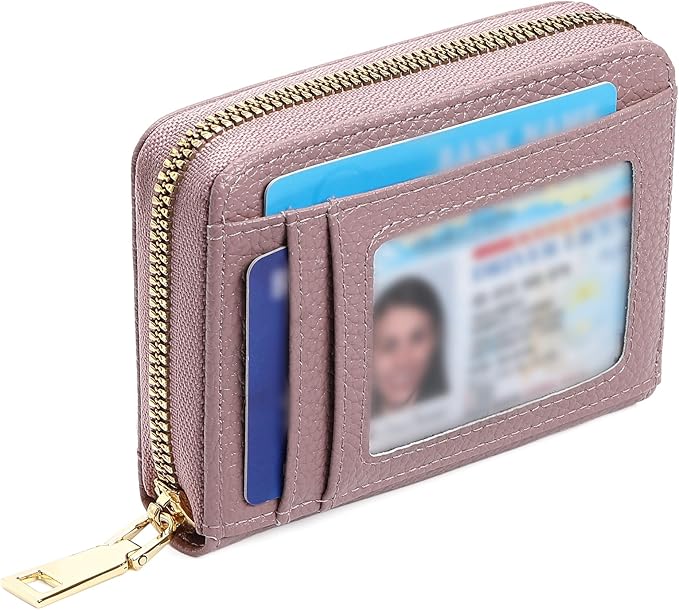 GAEKEAO Wallet Women RFID Blocking Leather Small Compact Zip-Around Credit Card Holder with ID Window & Zipper Pocket