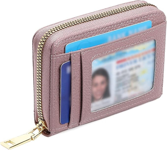 GAEKEAO Wallet Women RFID Blocking Leather Small Compact Zip-Around Credit Card Holder with ID Window & Zipper Pocket
