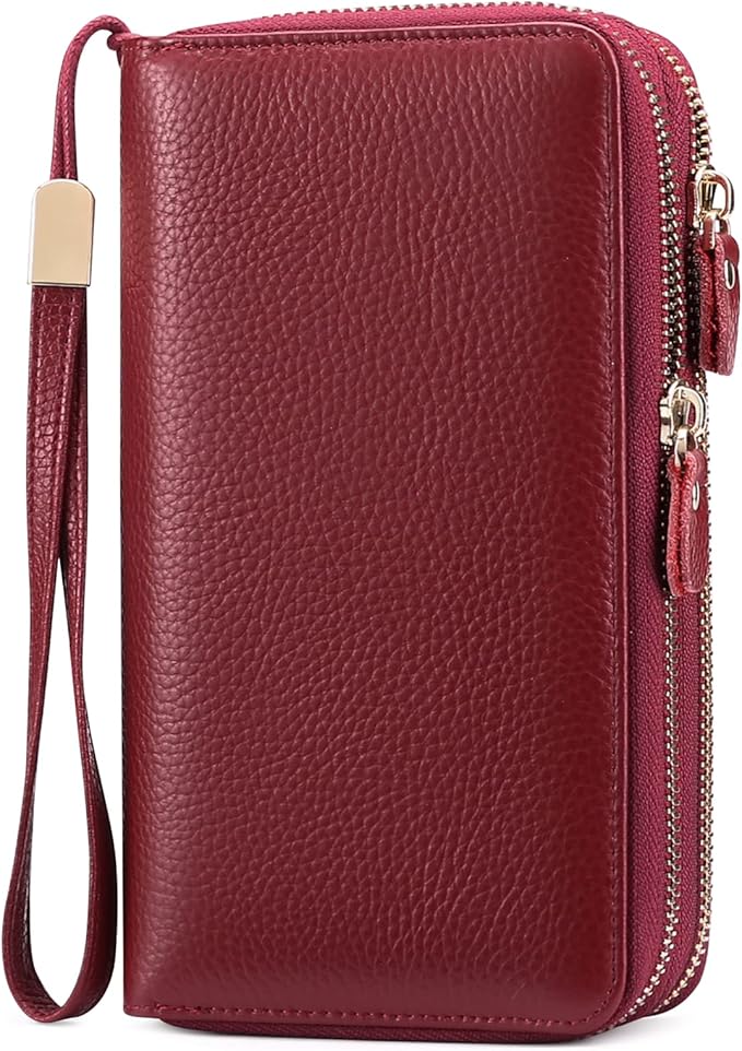 SENDEFN Leather Women Wallet RFID Blocking Zipper Around Phone Holder Clutch Wristlet Large Capacity