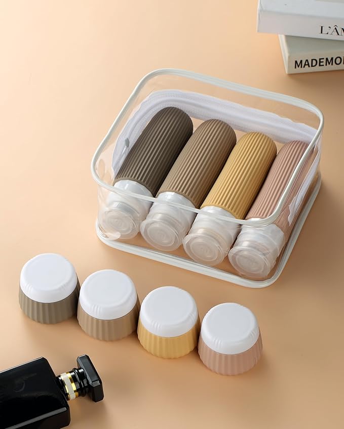 Mrsdry Travel Bottles 8 Pack, TSA Approved 3 oz Travel Toiletries Containers with Clear Bag, Leak Proof Silicone Squeezable Essentials Jars