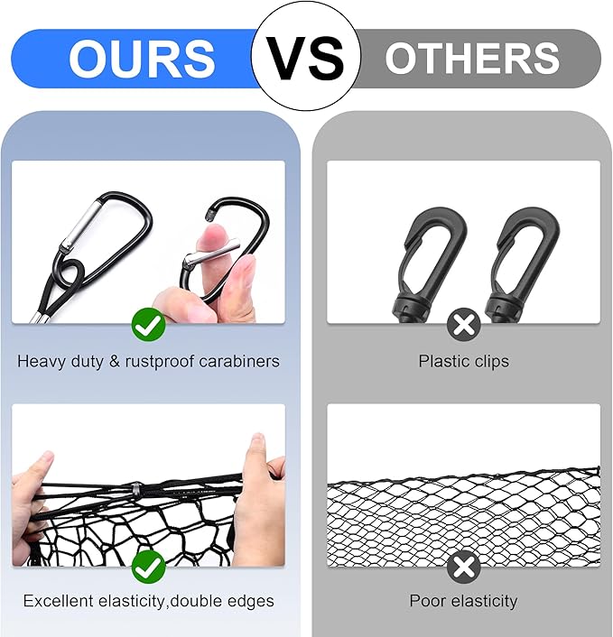 Envelope Style Truck Cargo Net Compatible with Hyundai Santa Cruz 2022-2024 & Toyota Highlander 2014-2025 Accessories, Heavy Duty Carabiners Highly Elastic Truck Bed Mesh Cargo Net