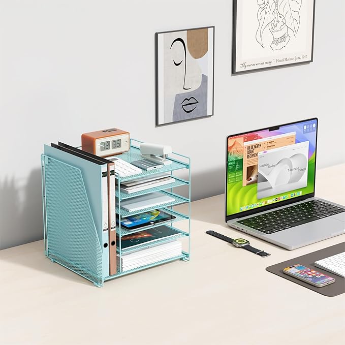 gianotter 6-Tier Paper Organizer With Magazine Holder, Desk Organizers and Accessories, Desk Accessories & Workspace Organizers, File Organizer for Office Supplies Storag (Blue, 6-Tier)