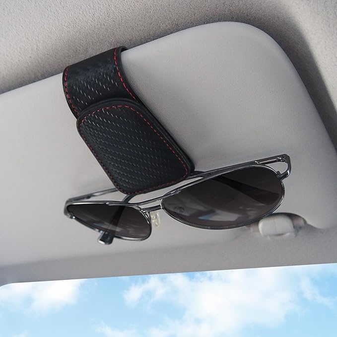 TCJJ Sunglasses Holders for Car Visor,Car Magnetic Glasses Holder Leather Sunglasses Clip and Ticket Card Clip Suitable for Car Interior Visor and Different Size Eyeglasses(Carbon Fibre)