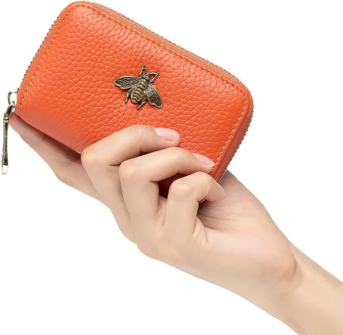 imeetu RFID Credit Card Holder, Small Leather Zipper Card Case Wallet for Women