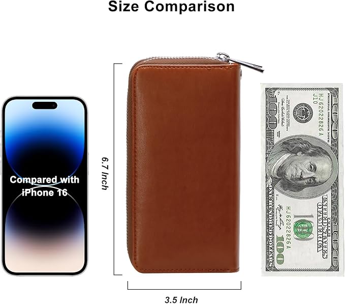 Cellphone Wallet for Women Dual Zipper Long Purse with Removable Wristlet