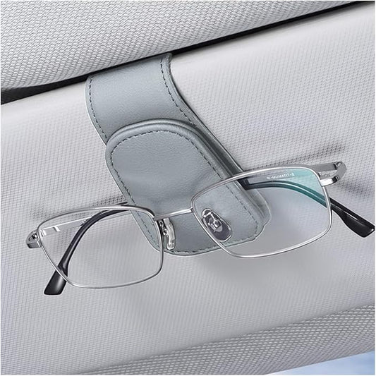 zipelo Sunglasses Holder for Car Sun Visor, Vehicle Magnetic Leather Eyeglass Hanger, Sun Glasses Mount Clip on Visors, Ticket Card Cash Organizer, Auto Interior Accessories (Light Gray, 1 PCS)