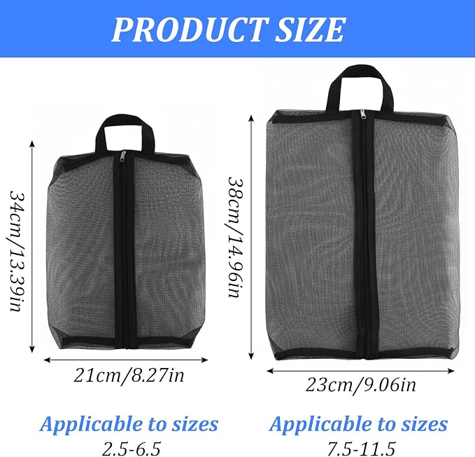 Tyqour 2 Pack Shoe Travel Bag Travel Shoe Bags for Storage Reusable Shoe Bags for Travel with Zipper Travel Essentials Women for and Men Shoe Bag for Gym Sport(2 Size)
