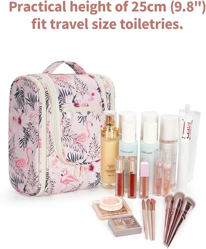 Narwey Small Hanging Toiletry Bag Women Travel Makeup Bag Organizer Toiletries Bag for Travel Size Essentials Accessories Cosmetics(Medium, Beige Bird)