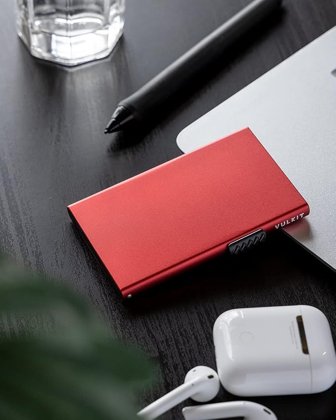 VULKIT Minimalist Credit Card Holder Pop Up Cards RFID Protection Slim Metal Wallet