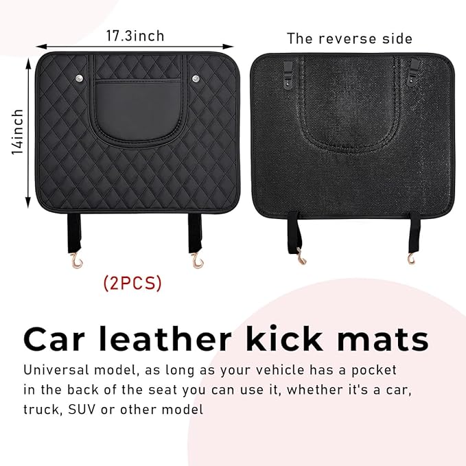2 PCS Car Kick Mats, Leather Back Seat Protector with Storage Bag, Waterproof Automotive Backseat Cover Pad Prevent Kids Dirt Mud and Scratch, Interior Car Accessories(Black & Black)