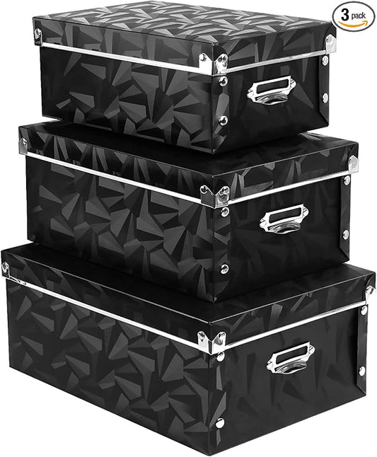 XUCHUN Foldable Storage Boxes with Lids 3 Pack Plastic Collapsible Storage Bins with Handles for Clothes, Cosmetic,Books
