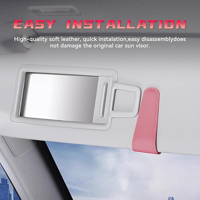 2PCS Sunglasses Holders for Car Sun Visor, Leather Eyeglasses Hanger Mounter, Magnetic Glasses Holder and Ticket Card Clip, Universal Auto Interior Accessories (Pink, 1PCS)