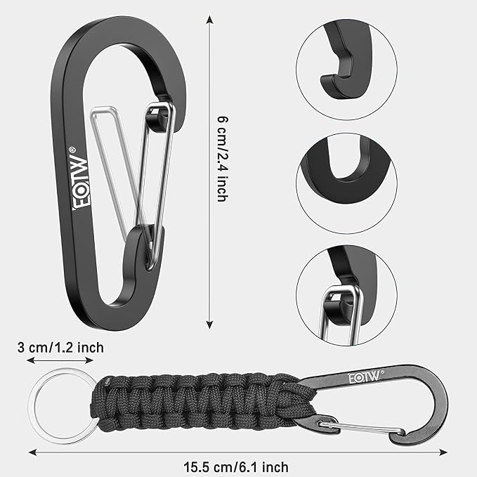 EOTW Carabiner Keychain,Paracord Keychain Small Aluminum Clip D Ring for Camping, Hiking, Fishing, Or As A Key Organizer