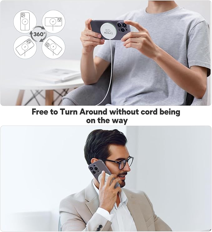 Magnetic Wireless Charger 15W Mag Safe Charger-Fast Charging Pad Compatible with iPhone17/16/15/14/13/12 Series & Airpods 2 3 Pro-LED Mag-Safe Pad with Dual Charging Ports Original Replacement（White）