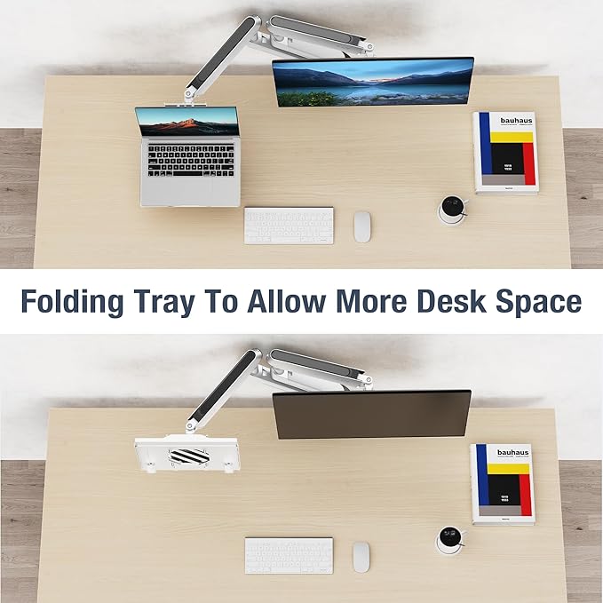 AVLT Adjustable Laptop Tray with Support for 120mm Fans Compatible with VESA 75x75 Monitor Arm - Suitable for Laptops Up to 17Inch - White (Fan Not Included)