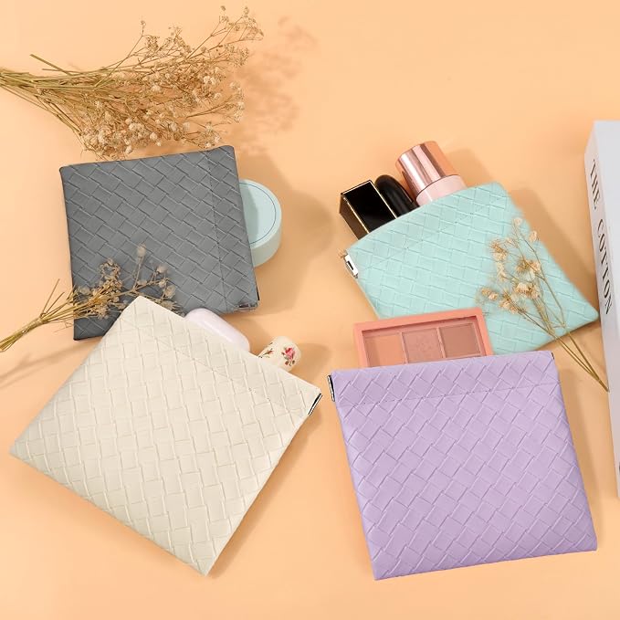 BUSOHA 4 PCS Small Makeup Bag for Purse - Mini Portable Cosmetic Bags for Women, Weave Coin Purse Lipstick Cosmetic Accessories Organizer, Small Travel Kit Storage Pouch