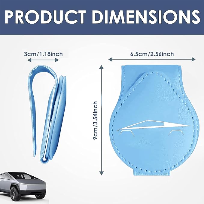 Car Sunglass Holder Compatible with Tesla Cybertruck 2025 2024 Cyberbeast Interior Accessories Organizer Leather Eyeglass Hanger Visor Ticket Card Clip Magnetic Cyber Truck Sunglasses Holders (Blue)