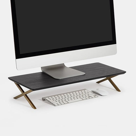Anji Mountain Monitor Stand - Desktop Organizer & Laptop Riser, Ergonomic Monitor Riser, Space-Saving Monitor Stand for Desk, Durable Construction, Easy Assembly, Ideal for Home & Office,Black