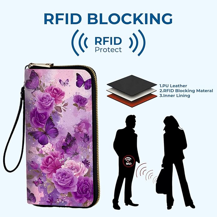 Wristlet Wallet for Women, RFID Blocking Phone Wallet, Large Capacity Zip Around Clutch, Fits iPhone 15 Pro Max, Travel Organizer Purse