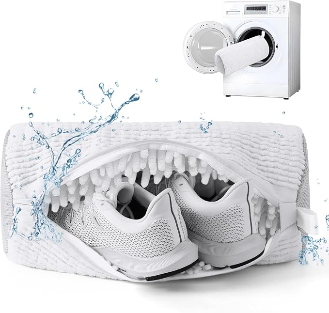 Aship Shoe Washing Machine Bag, Laundry Shoe Bag for Washer and Dryer - Reusable Shoe Cleaning Bag for Sneakers,Tennis Shoes, 360° Deep Cleaning With Self-locking Zipper for All Shoe Sizes - White,1PC