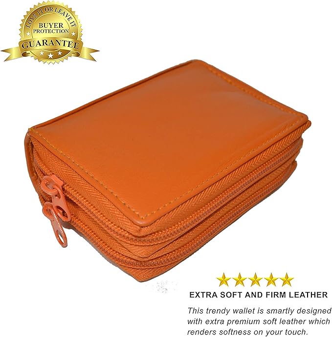 Leatherboss Leather RFID Identity Safe Double Zippered Accordion Wallet