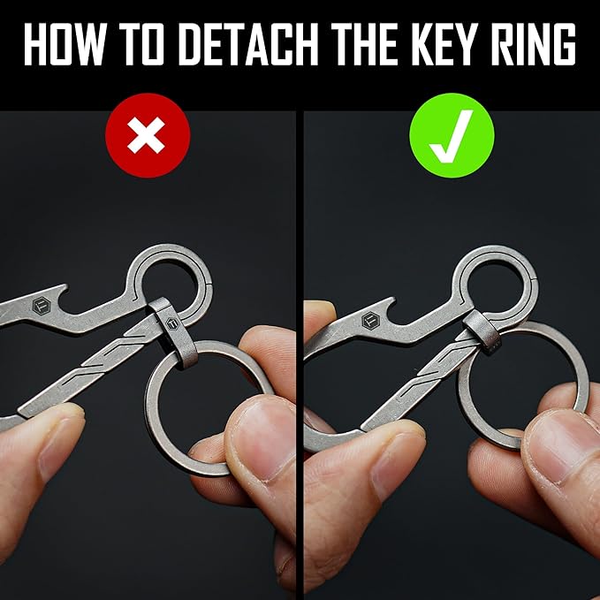 KeyUnity KM01 Titanium EDC Keychain Clip with Bottle Opener, Quick Release Carabiner Key Ring Holder for Men