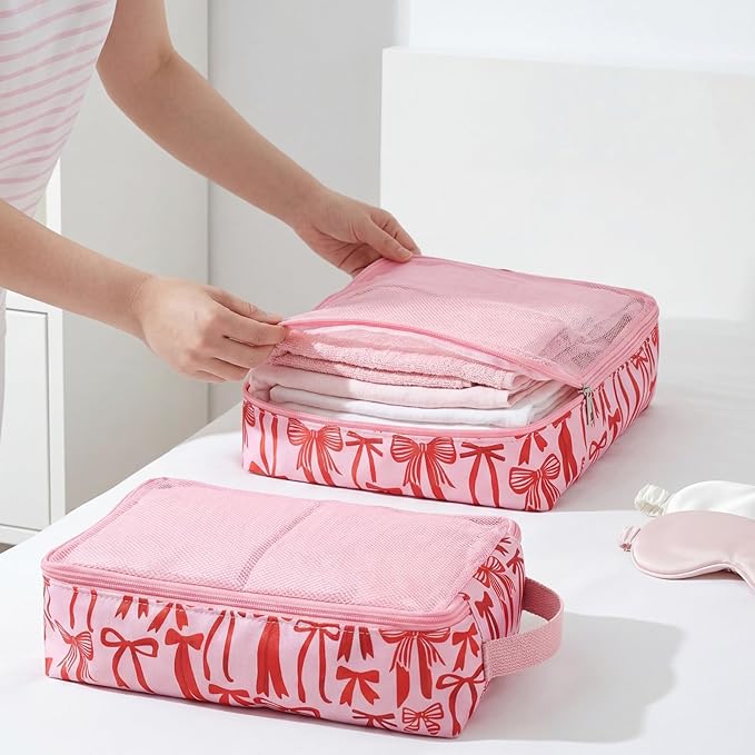 Shinylin 3 Sets Compression Packing Cubes for Travel Women Packing Cubes Set Travel Compression Bags Nylon in Various Sizes Zip Pouches for Tour Luggage Suitcase Accessories Storage