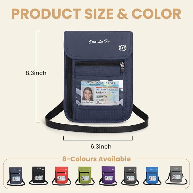 Passport Holder for Travel, RFID Passport Wallet with Visual Window Design, Multifunctional Document Organizer, Waterproof Travel Pouch Neck Wallet for Men and Women, Navy Blue